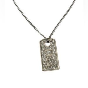 CHRISTIAN DIOR Silver Rhinestone Dog Tag Necklace. Vintage John Galliano 1990s.